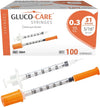 Gluco Care 0.3 ml/cc Syringes 31G x 5/16" (8mm), Orange Cap,100 pcs/bx