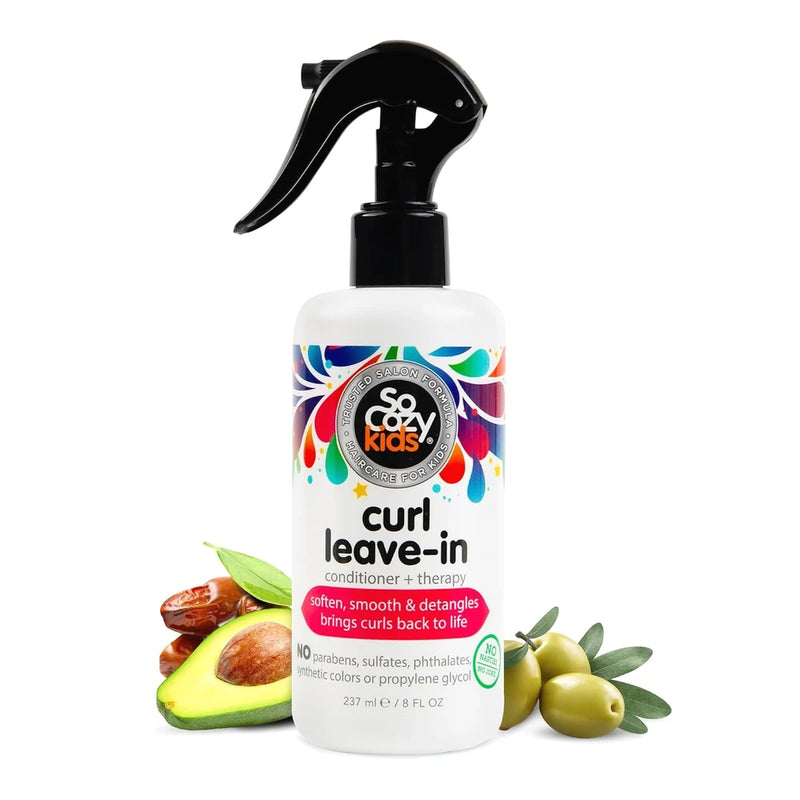 So Cozy Leave In Conditioner Spray (8 Fl Oz) Paraben-Free Detangler for Kids' Curly Hair, Deep Conditioner &amp; Tangle-Free Curls, Gentle &amp; Nourishing with Keratin, Vitamin B5, Olive Oil &amp; Jojoba Oil