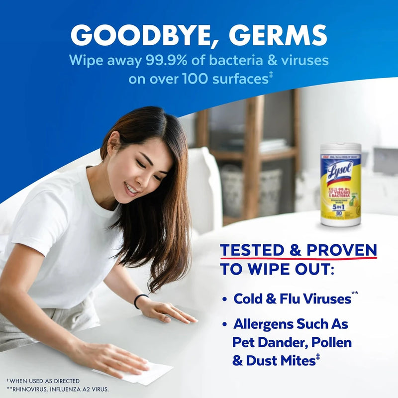 Lysol Disinfecting Wipes, Cleaner, Lemon + Mango + Linen, 80 ct. (4 Pack)