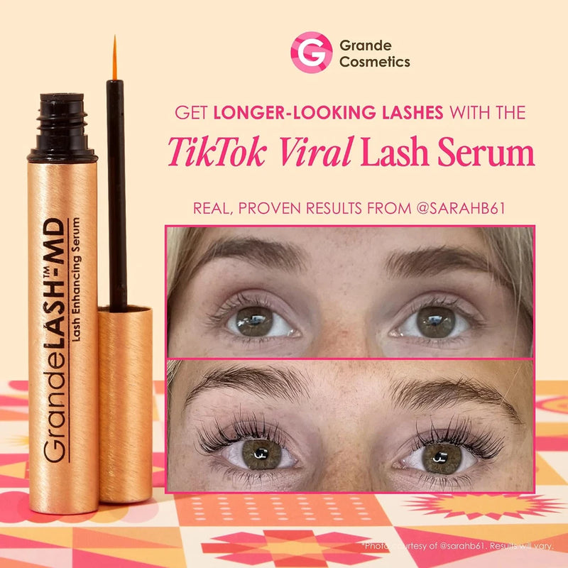 Grande Cosmetics GrandeLASH-MD Lash Enhancing Serum - Peptide &amp; Vitamin Infused Formula for Longer, Thicker, Fuller Looking Lashes - Ophthalmologist Tested, Cruelty-Free, 6 Week Supply (1mL)