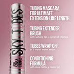 Maybelline Lash Sensational Sky Tubes Tubing Mascara, Extension-Like Lengthening Mascara, 24HR Eye Makeup with Shea Butter &amp; Castor Oil, Very Black, 1 Count