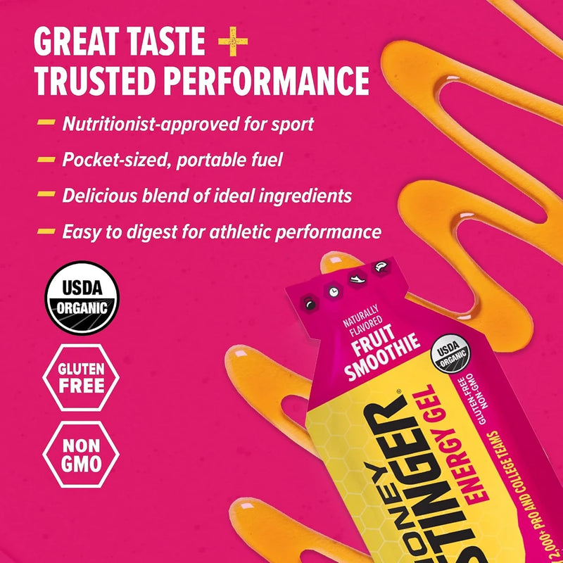 Honey Stinger Organic Fruit Smoothie Energy Gel, Gluten Free &amp; Caffeine Free, for Exercise, Running and Performance, Sports Nutrition for Home &amp; Gym, Pre and Mid Workout, 12 Pack, 13.2 Ounce