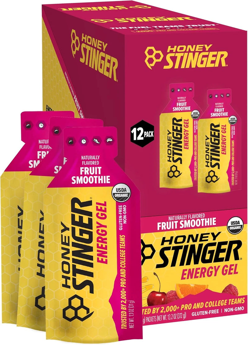 Honey Stinger Organic Fruit Smoothie Energy Gel, Gluten Free &amp; Caffeine Free, for Exercise, Running and Performance, Sports Nutrition for Home &amp; Gym, Pre and Mid Workout, 12 Pack, 13.2 Ounce