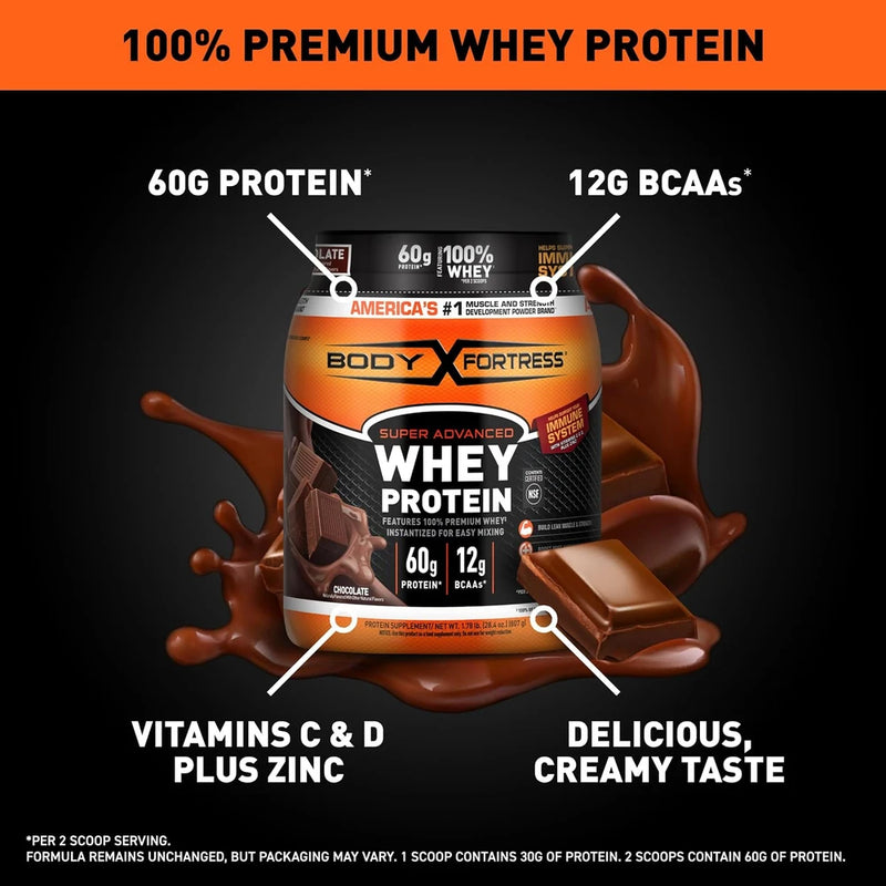 Body Fortress Super Advanced Whey Protein, Chocolate, 1.78 lbs