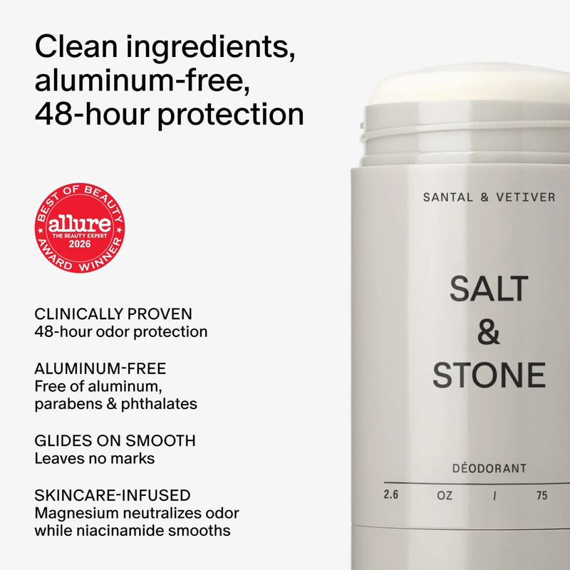 Salt &amp; Stone Aluminum-Free Deodorant, Women &amp; Men Santal &amp; Vetiver 2.6 oz