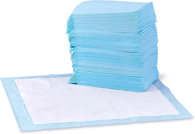 Amazon Basics Leak-Proof Dog and Puppy Potty Training Pee Pads with Quick-Dry 5-Layer Super Absorbent Design, Regular Size 22 x 22 inch, Blue &amp; White, 100 Count