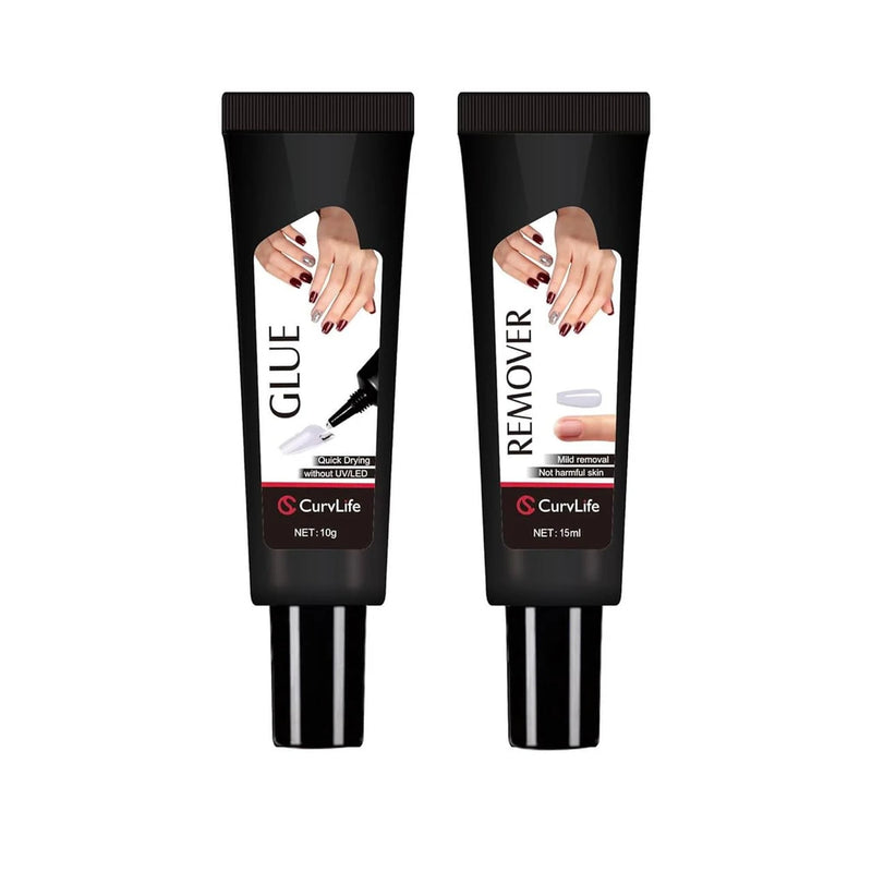 CurvLife 10g Semi Solid Nail Glue for Press Ons with 15ml Nail Glue Remover
