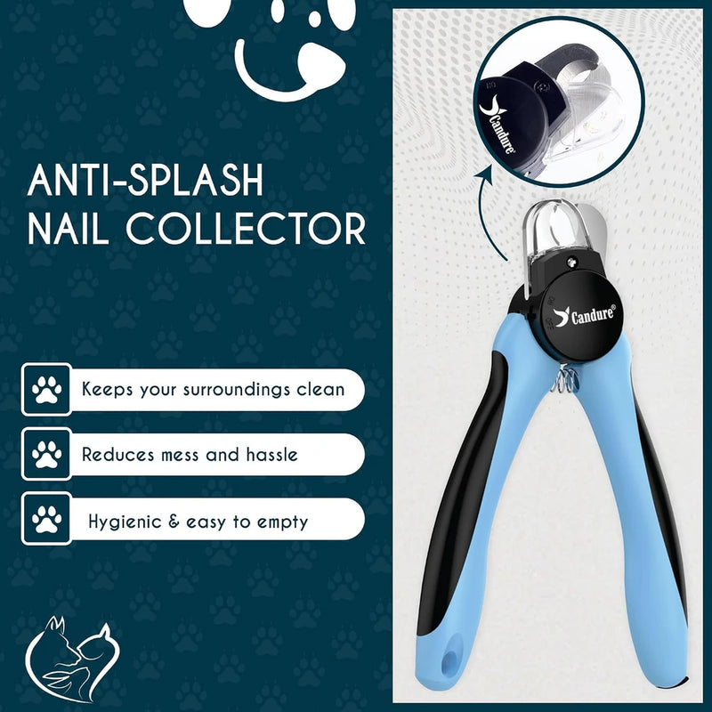 Candure LED Dog Nail Clippers with Light - Pet Nail Clippers with Light for Dogs &amp; Cats, Sharp Stainless Steel Blades for Thick Nails, Safe Grooming Trimmer with Nail File (Sky Blue)