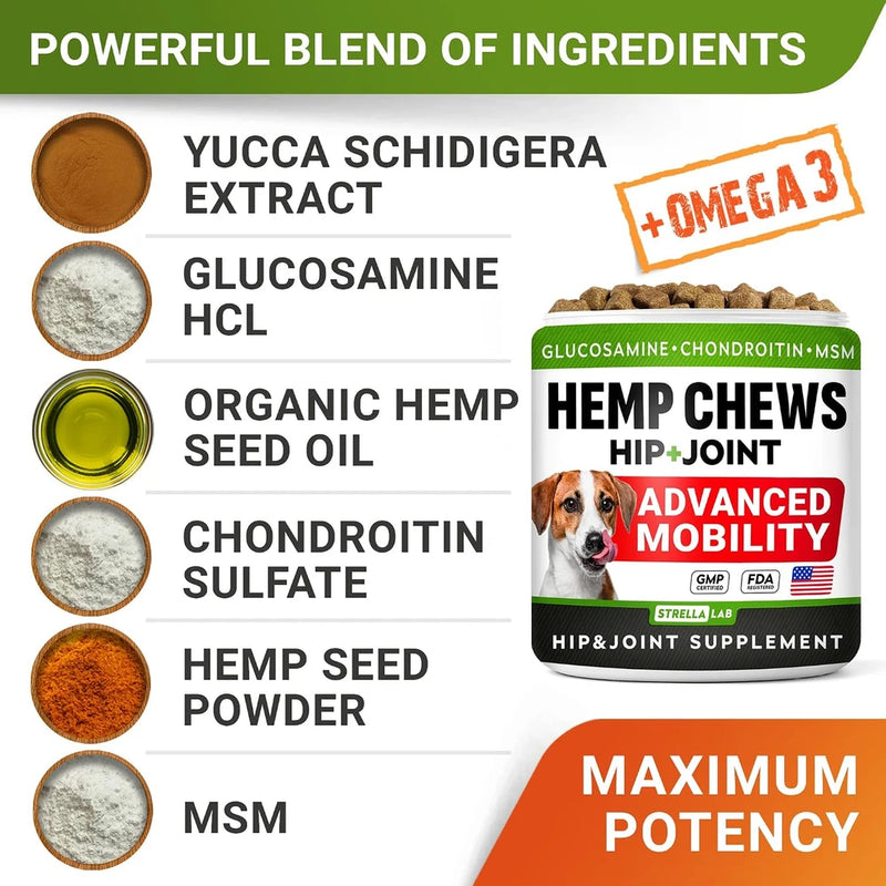 Advanced Joint Hemp Chews for Dogs Mobility - Hip &amp; Joint Pain Relief Chews