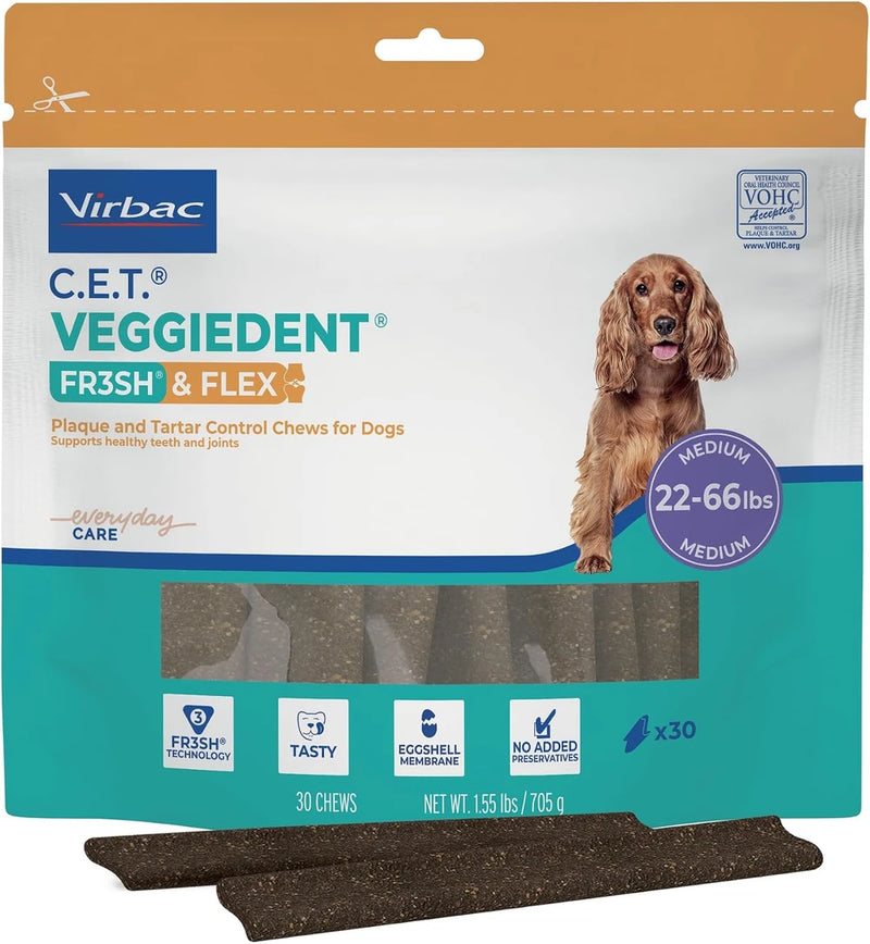C.E.T. Veggiedent Fr3sh &amp; Flex Plaque and Tartar Control Chew for Dogs, M