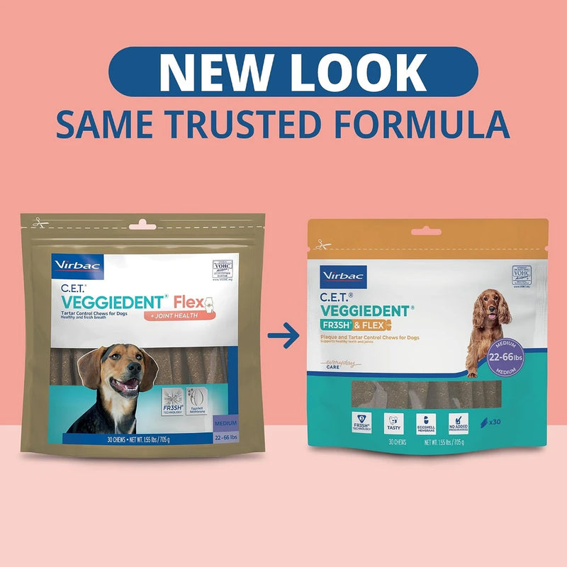 C.E.T. Veggiedent Fr3sh &amp; Flex Plaque and Tartar Control Chew for Dogs, M