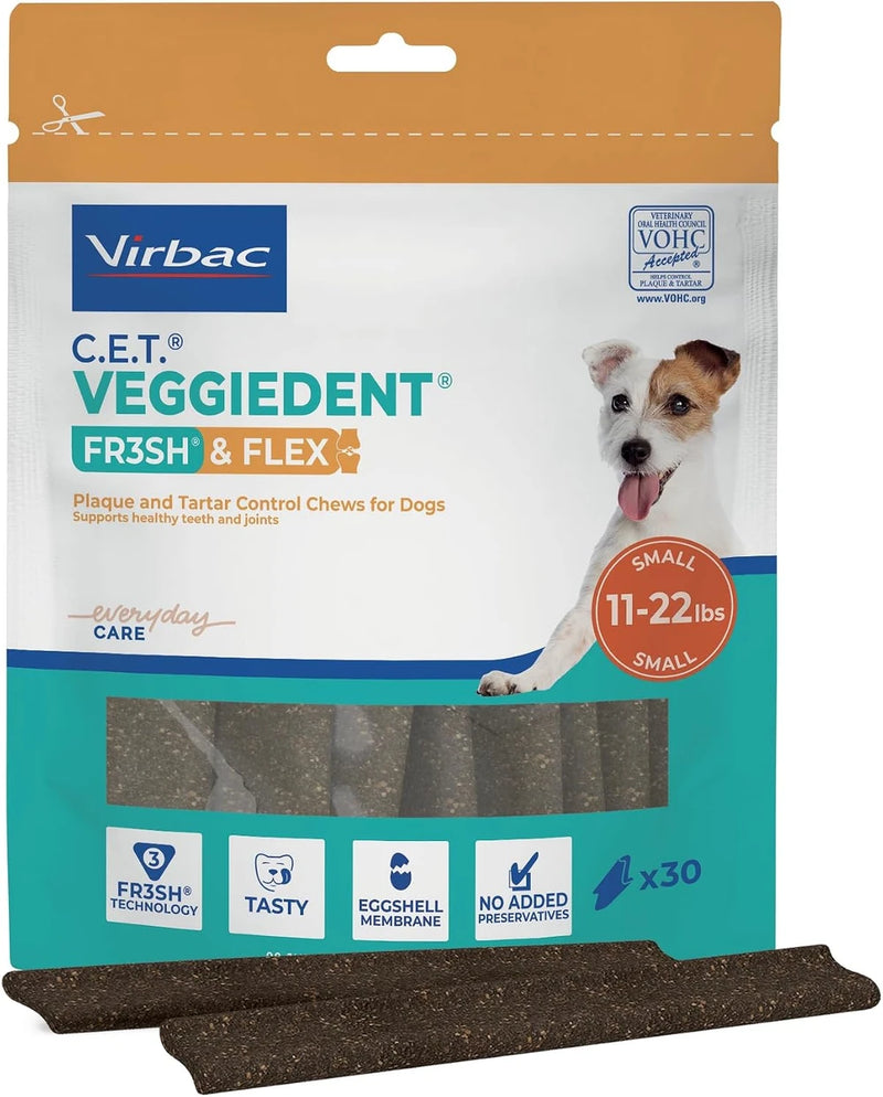 C.E.T. Veggiedent Fr3sh &amp; Flex Plaque and Tartar Control Chew for Dogs, S