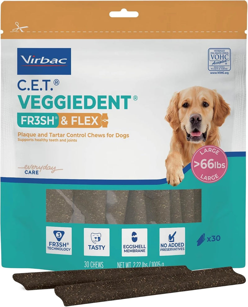 C.E.T. Veggiedent Fr3sh &amp; Flex Plaque and Tartar Control Chew for Dogs, L