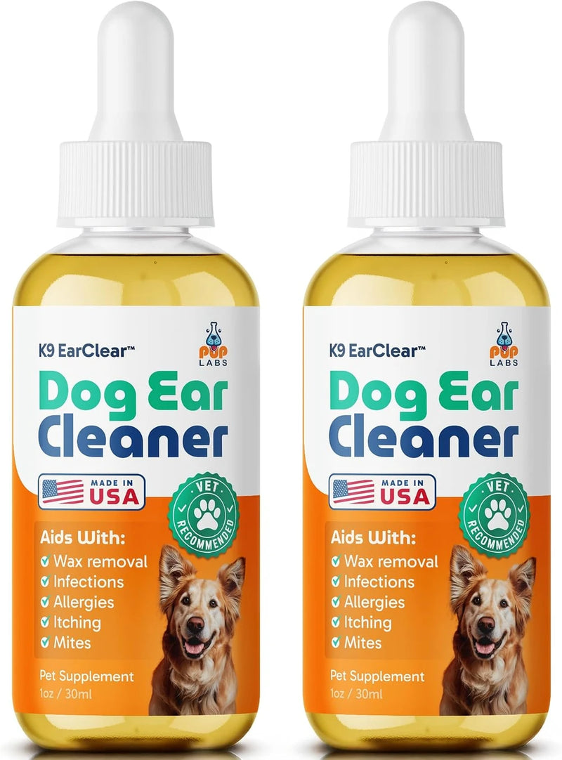 Pup Labs Ear Clear, Natural Dog Ear Cleaner and Infection Treatment for Dogs, Dog Drops for Itching, Irritation, &amp; Wax Build-Up, 2-Pack
