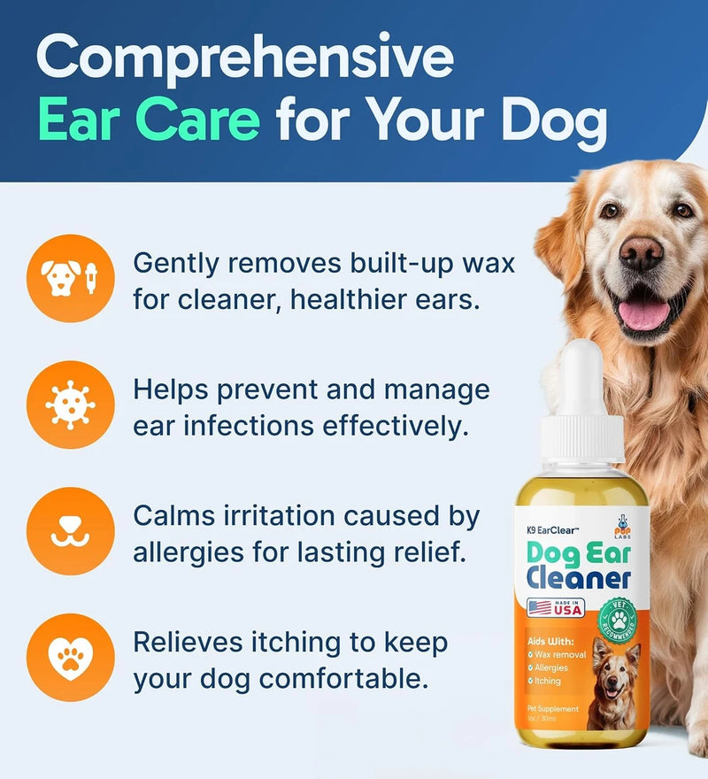 Pup Labs Ear Clear, Natural Dog Ear Cleaner and Infection Treatment for Dogs, Dog Drops for Itching, Irritation, &amp; Wax Build-Up, 2-Pack