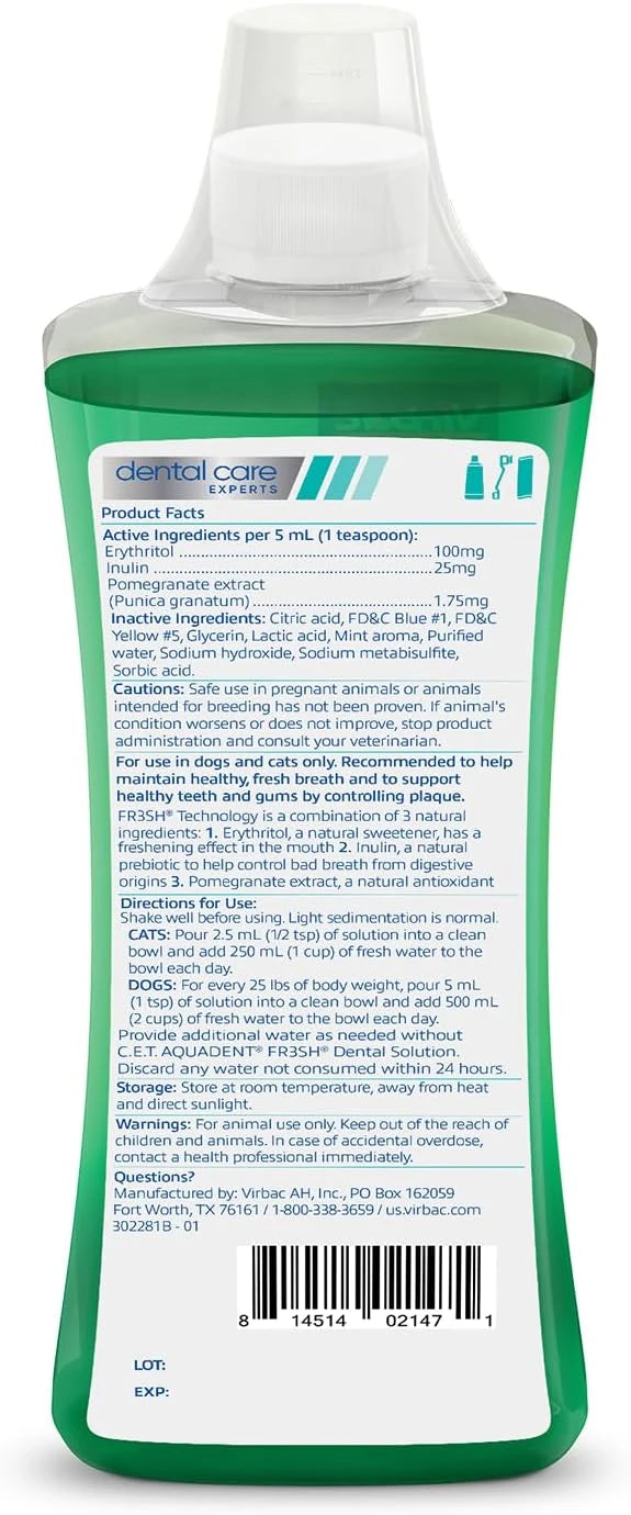 C.E.T. Aquadent Fr3sh Dental Solution for Dogs &amp; Cats, 500 ml