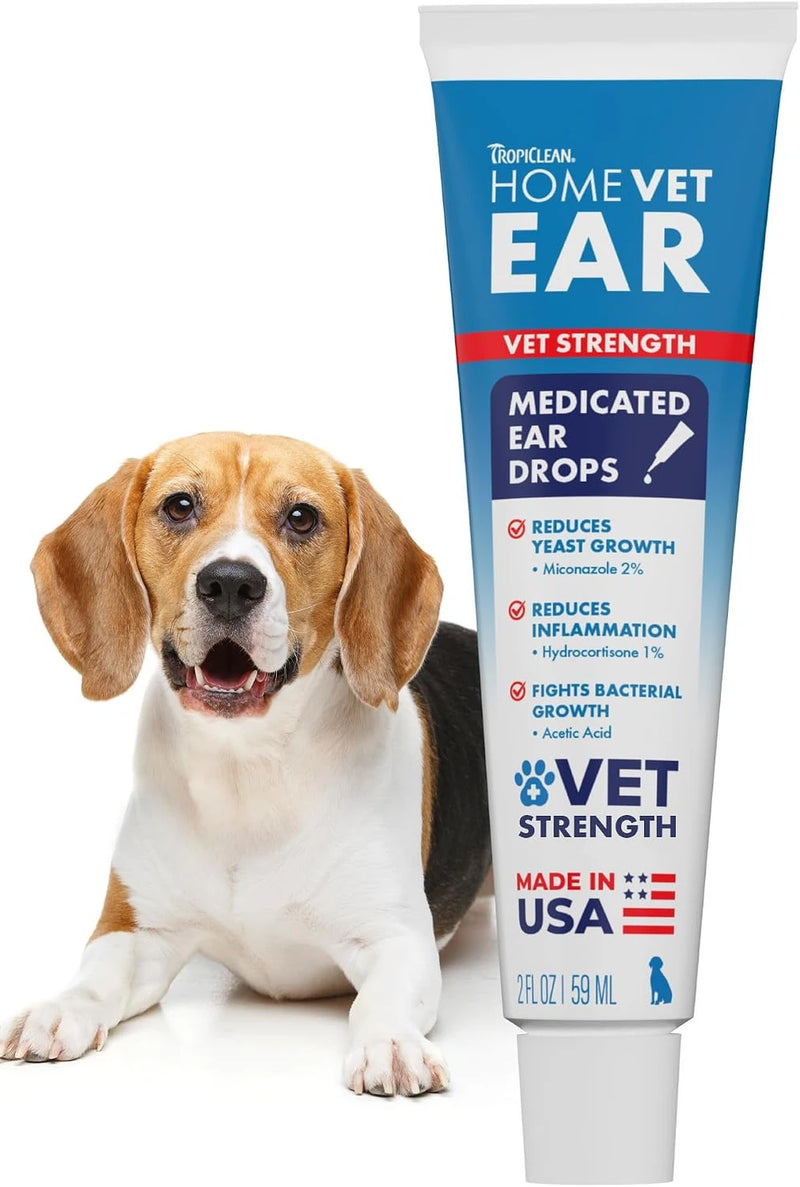 TropiClean HomeVet Medicated Ear Drops for Dogs, Vet Recommended, 2oz