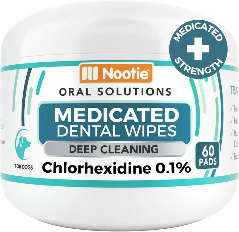 Nootie Medicated Dental Wipes for Dogs with Chlorhexidine, 60 Ct