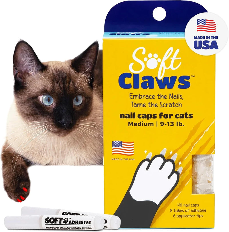 Soft Claws Nail Caps for Medium Cats, 40 Caps, Clear