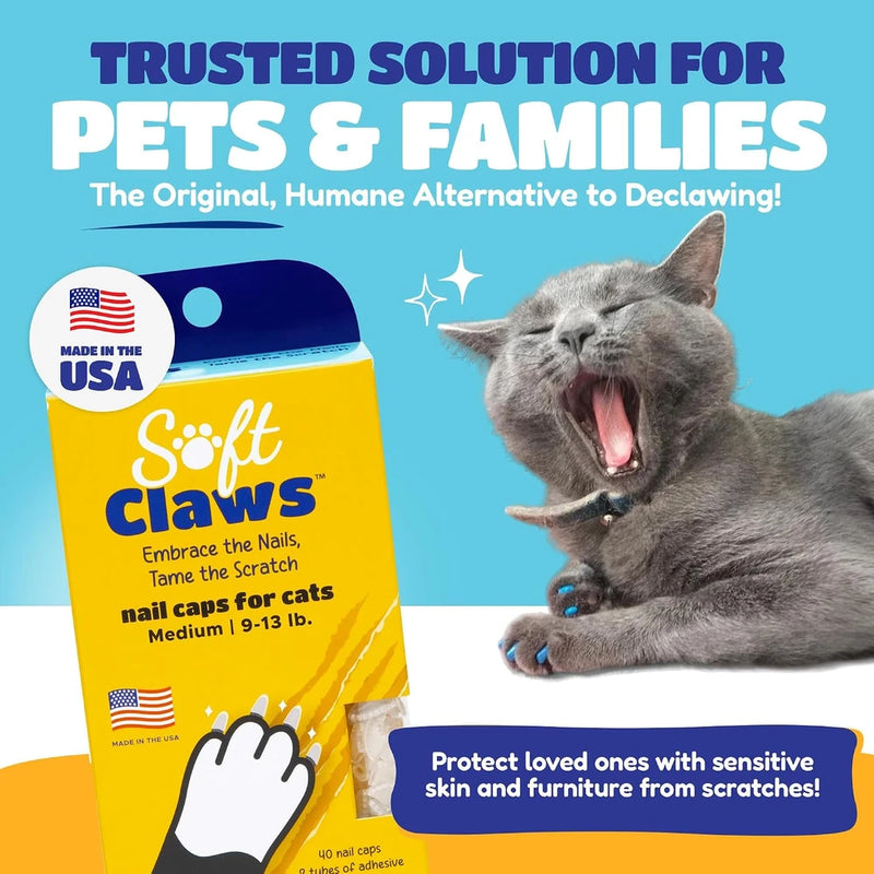 Soft Claws Nail Caps for Medium Cats, 40 Caps, Clear