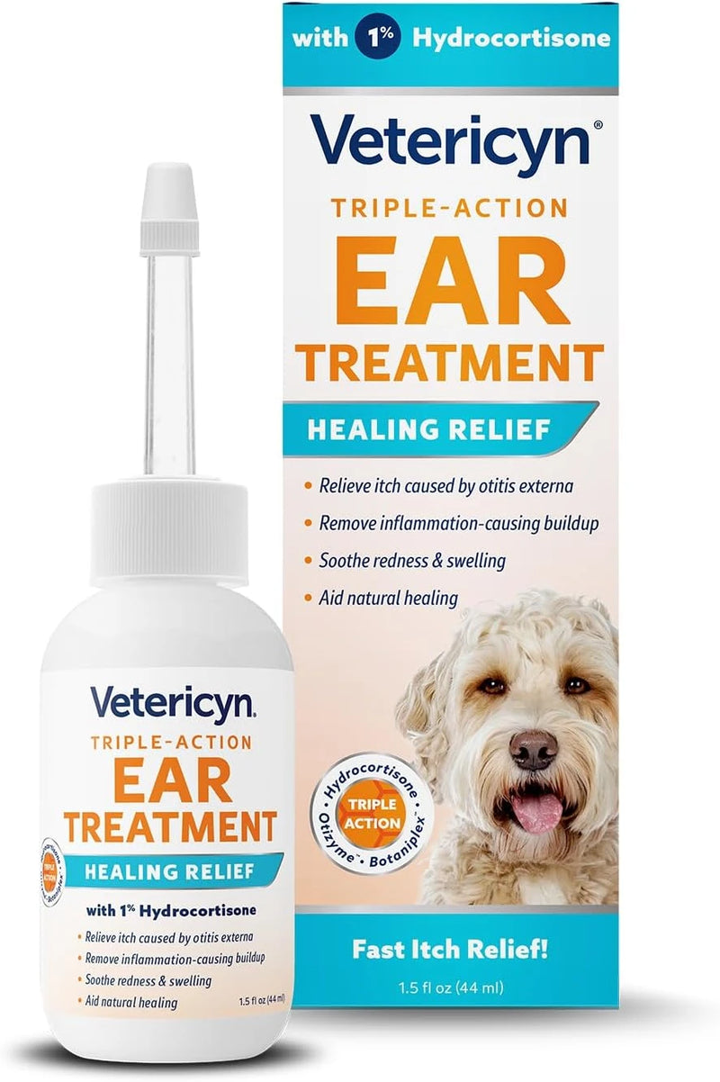 Vetericyn Triple-Action Dog Ear Treatment, Ear Drops with 1% Hydrocortisone