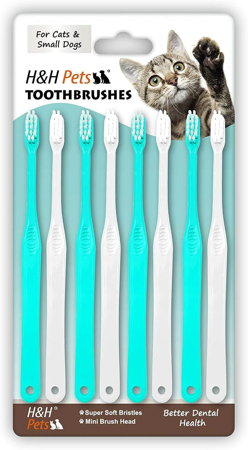 H&amp;H Pets Toothbrush for Small Dogs &amp; Cats - Soft and Extra Small Toothbrush Designed for Cats, Puppies, and XS Breed Dogs Like Teacups, Chihuahuas, Yorkshire, and Poodle, 8 Count Pack