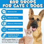 Ear Infection Treatment Drops for Dogs and Cats,with 1% Hydrocortisone Soothing Dog Yeast Infection, Itchy Ear Relief-Treats Ear Infections for Dogs &amp; Cats - 2 fl oz