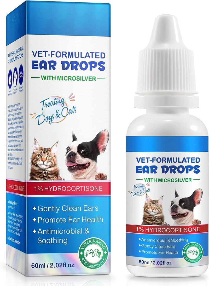 Ear Infection Treatment Drops for Dogs and Cats,with 1% Hydrocortisone Soothing Dog Yeast Infection, Itchy Ear Relief-Treats Ear Infections for Dogs &amp; Cats - 2 fl oz