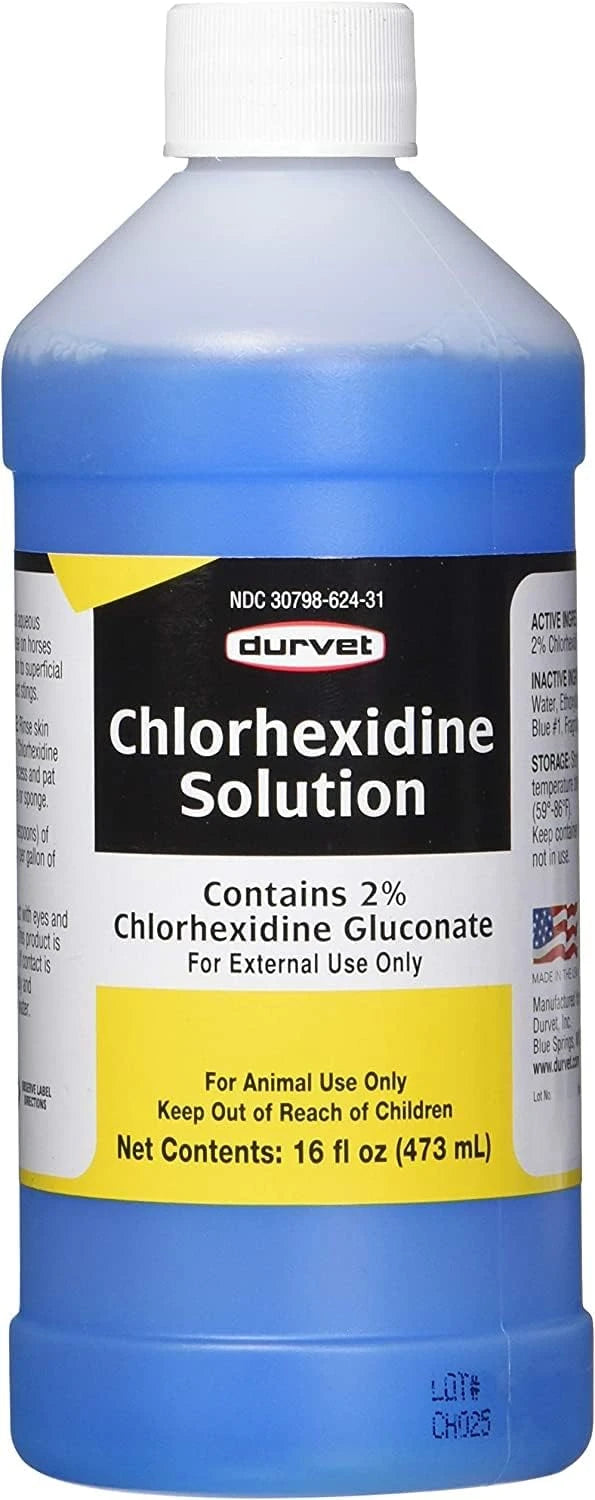 Durvet 3 Bottles of Chlorhexidine Solution, 16 Ounces Each, for Cleaning Superficial Wounds on Dogs and Horses