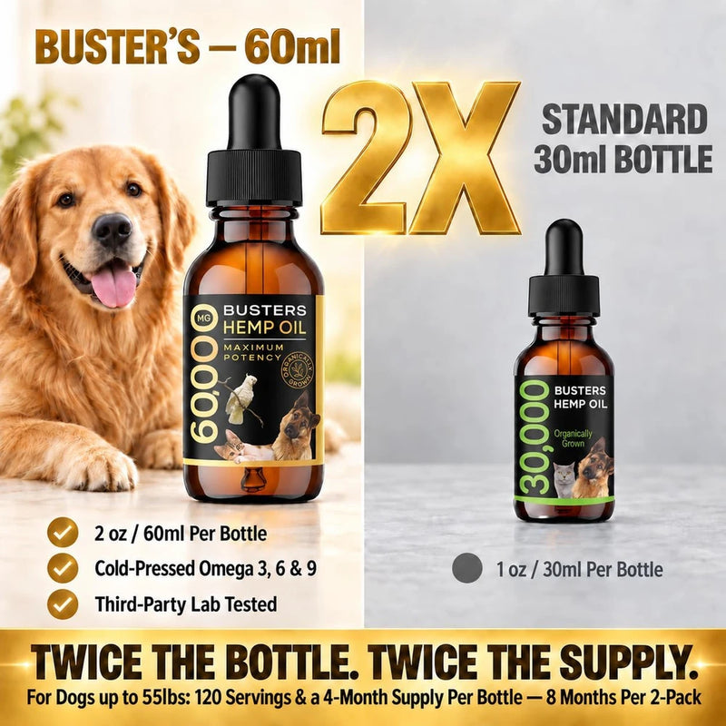 Buster's Hemp Oil for Dogs &amp; Cats, Calm, Joint, Coat, 2-Pack 60ml