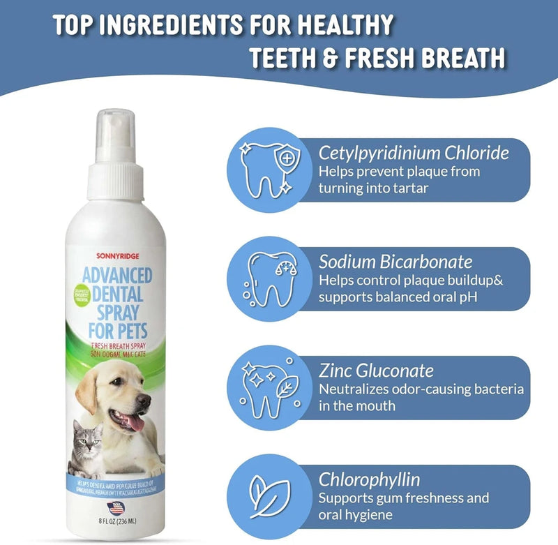 Dog Dental Spray Removes Tartar, Plaque and Freshens Breath Instantly. The Most Advanced Dental Spray for Healthy Teeth, Gums and Oral Health Care for Your Dog, Cat or Pet - 1-8 oz. Bottle