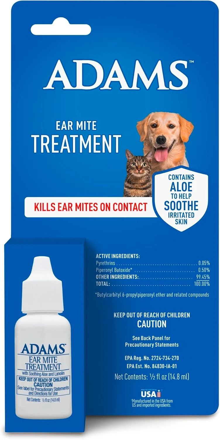 ADAMS Ear Mite Treatment for Dogs &amp; Cats, Soothing Aloe, 0.5 Fl Oz